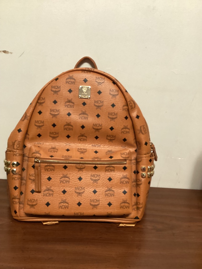 Mcm Munchen F 6025 Cognac Backpack With Metal Studs New Other Authentic